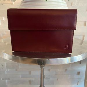 Pristine Burgundy Cartier Clutch with built in wristlet strap